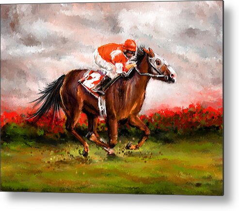 Horse Racing Metal Print featuring the painting Quest For The Win - Horse Racing Art by Lourry Legarde