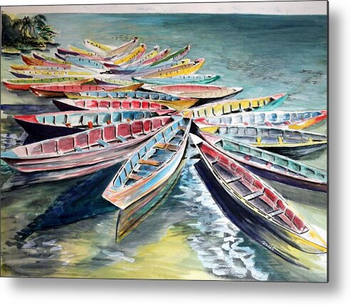 Boats Metal Print featuring the painting Rainbow Flotilla by Richard Jules