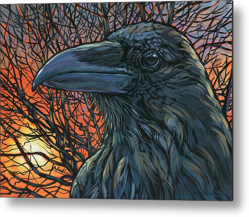 Raven Metal Print featuring the painting Raven Orange by Nadi Spencer
