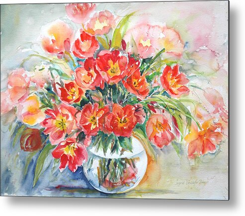 Ingrid Dohm Metal Print featuring the painting Red Burst by Ingrid Dohm