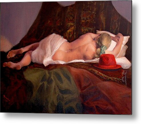 Realism Metal Print featuring the painting Red Hat 3 by Donelli DiMaria