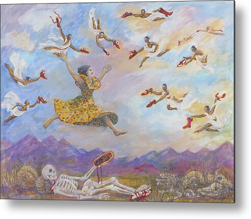 Dancer Metal Print featuring the painting Red Shoes with Messengers by Shoshanah Dubiner