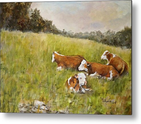 Cows Metal Print featuring the painting Repose by Alan Lakin