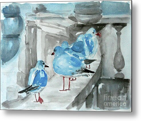 Seagulls Metal Print featuring the painting Rest by the sea by Jasna Dragun