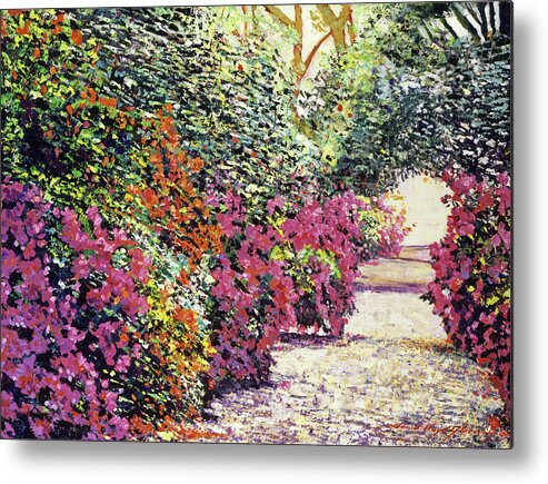 Featured Art Metal Print featuring the painting Rhododendron Pathway Exeter Gardnes by David Lloyd Glover