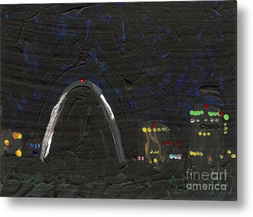 Aceo Metal Print featuring the painting Riverfront at Night 4 by Helena M Langley