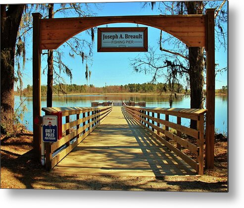 Fishing Metal Print featuring the photograph Riverfront Fishing Pier by Cynthia Guinn