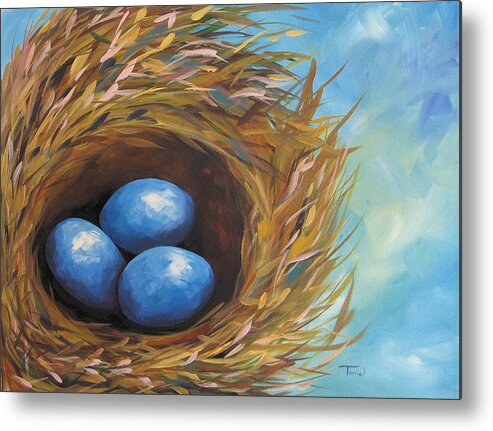 Robin Metal Print featuring the painting Robin's Blue Eggs by Torrie Smiley