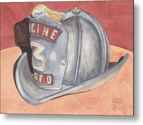 Fire Metal Print featuring the painting Rondo's Fire Helmet by Ken Powers