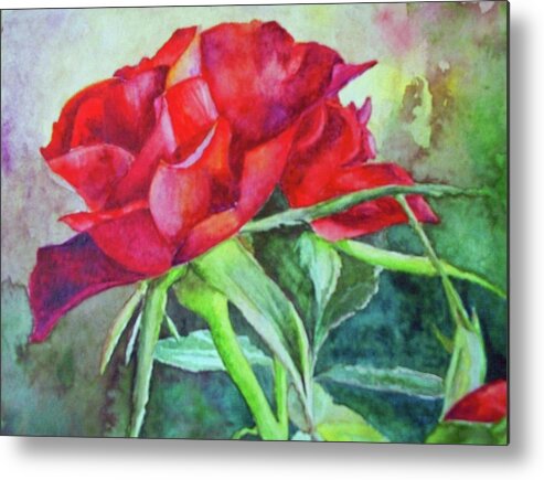 Red Rose Painting Metal Print featuring the painting Roses Are Red by Karen Kennedy Chatham