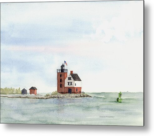 Lighthouse Metal Print featuring the painting Round Island Lighthouse by Susan Mahoney