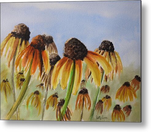 Black Eyed Susans Metal Print featuring the painting Rudbeckia Hirta by Betty-Anne McDonald