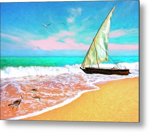 Sail Boat Metal Print featuring the painting Sail Boat on the Shore by Sandra Selle Rodriguez