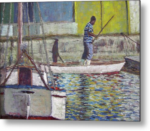 Man On A Boat Metal Print featuring the painting Sam and his Shadow by Ritchie Eyma