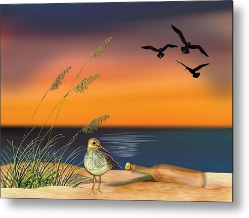 Sunset Metal Print featuring the painting Sandpiper for Angel by Anne Beverley-Stamps