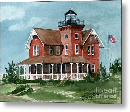 Watercolor Metal Print featuring the painting Sea Girt Lighthouse by Nancy Patterson