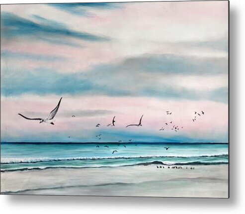 Sea Gulls Metal Print featuring the painting Sea Gulls On The Gulf by Lloyd Dobson