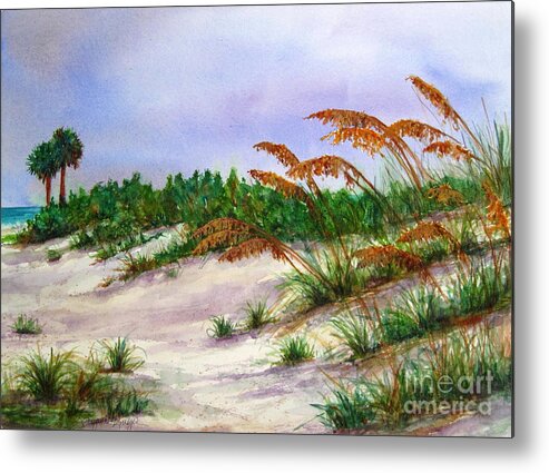 Beach Scenes Metal Print featuring the painting Sea Oats in the Dunes by Suzanne Krueger