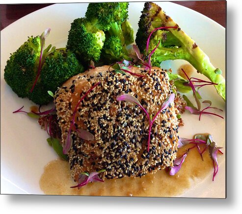  Metal Print featuring the photograph Sesame Tuna with Broccoli by Polly Castor