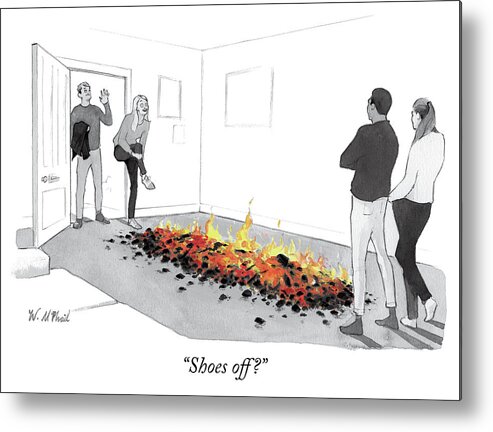Shoes Off? Metal Print featuring the drawing Shoes Off by Will McPhail