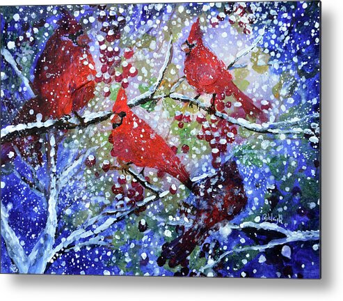 Cardinals In The Snow Metal Print featuring the painting Silent Night by Ashleigh Dyan Bayer