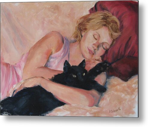 Portrait Metal Print featuring the painting Sleeping with Fur by Connie Schaertl