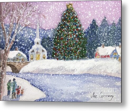 Greeting Card Metal Print featuring the painting Snowy Christmas Day by Sue Carmony