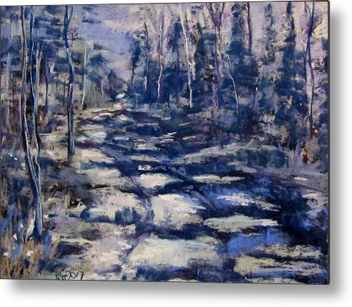 Snow Metal Print featuring the pastel Snowy Trail by Barbara O'Toole