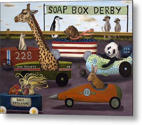 Soap Box Derby Metal Print featuring the painting Soap Box Derby by Leah Saulnier The Painting Maniac