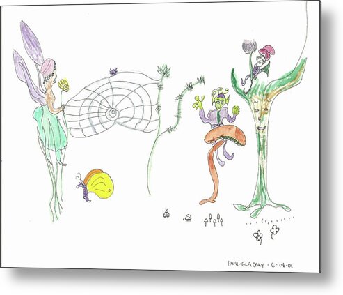 Spider Web Metal Print featuring the painting Spider Web and Fairies by Helen Holden-Gladsky