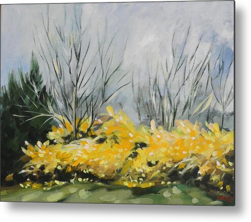 Landscape Metal Print featuring the painting Spring has Sprung by Outre Art Natalie Eisen