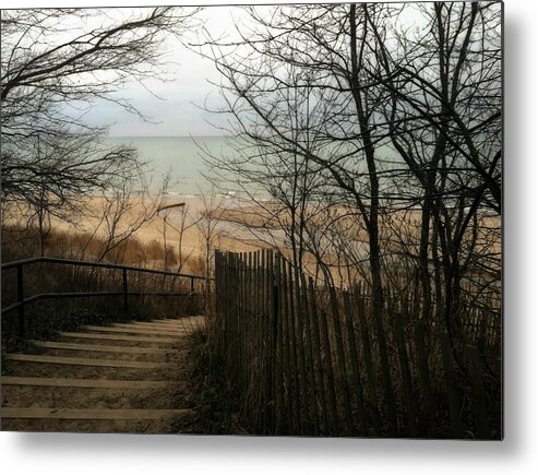 Michigan Metal Print featuring the photograph Stairs to the Beach in Winter by Michelle Calkins