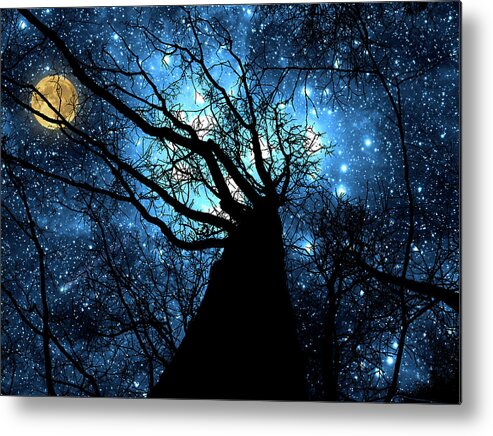 Stars Metal Print featuring the mixed media Starry Night and Moon by Dave Lee