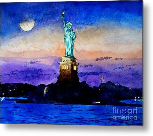 Statue Of Liberty Metal Print featuring the painting Statue of Liberty New York by Christopher Shellhammer