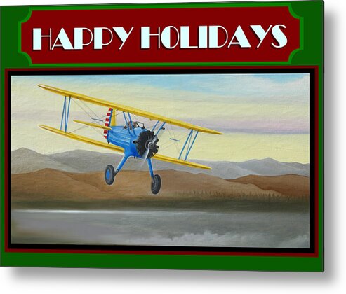 Stearman Metal Print featuring the painting Stearman Morning Flight Christmas Card by Stuart Swartz