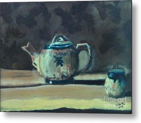  Metal Print featuring the painting Still Life Teapot and Sugar Bowl by Barrie Stark