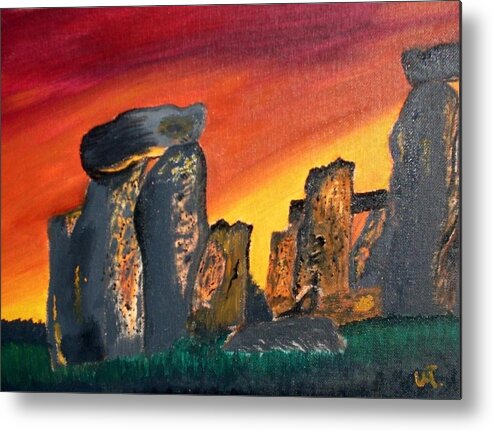 Landscape Metal Print featuring the painting Stonehenge Sunrise by Warren Thompson