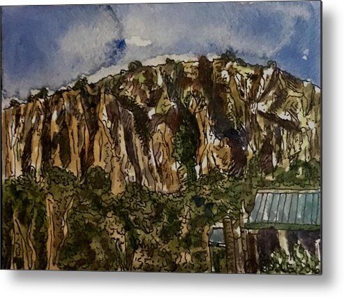 Landscape Metal Print featuring the painting Store at Davis Mountain's Base by Angela Weddle