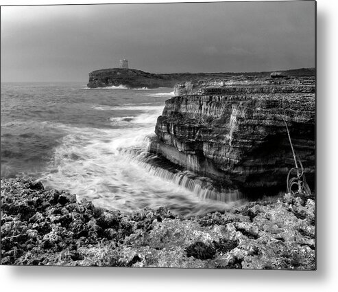 Storm Metal Print featuring the photograph stormy sea - Slow waves in a rocky coast black and white photo by pedro cardona by Pedro Cardona Llambias