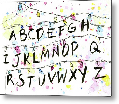 Lights Metal Print featuring the painting Stranger Things Alphabet Wall Christmas Lights by Olga Shvartsur