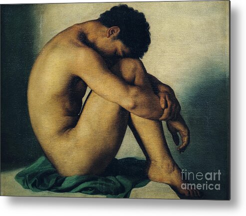Study Metal Print featuring the painting Study of a Nude Young Man by Hippolyte Flandrin
