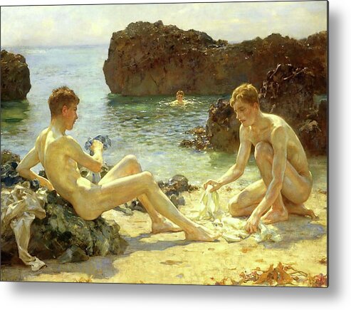 Henry Scott Tuke Metal Print featuring the painting Sun Bathers by Henry Scott Tuke