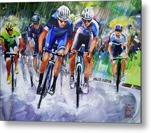 My Name On Ebay Is Sannpet. 24cm X 32cm Watercolour Metal Print featuring the painting Sun Shower Sprint by Shirley Peters