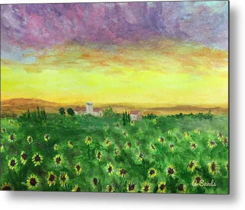 Tuscany Metal Print featuring the painting Sunflower Field by Anne Sands