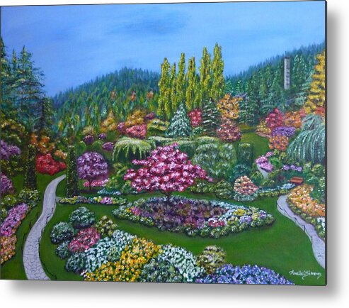 Sunken Garden Metal Print featuring the painting Sunken Garden by Amelie Simmons