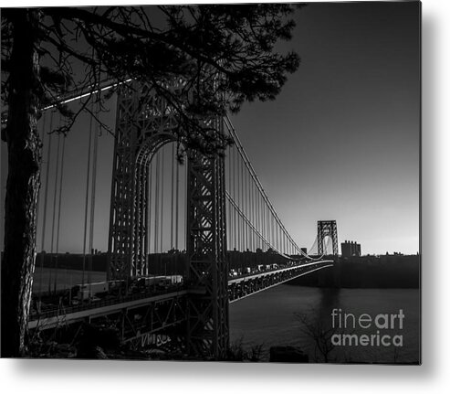 George Washington Bridge Metal Print featuring the photograph Sunrise on the GWB, NYC - BW Landscape by James Aiken