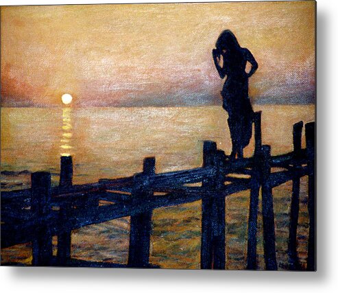 Nude Metal Print featuring the painting Sunset And Girl by Masami Iida