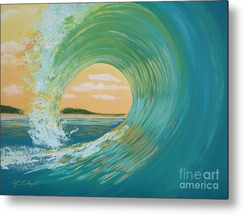 Ocean Metal Print featuring the painting Green Sunset Curl by Jenn C Lindquist