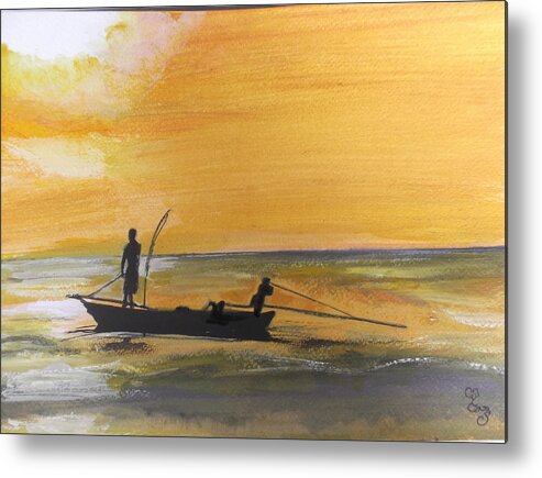Sunset Metal Print featuring the painting Sunset fishing by Carole Robins