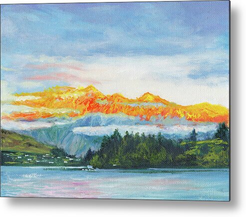 Mountains Metal Print featuring the painting Sunset on the Remarkables by Dai Wynn